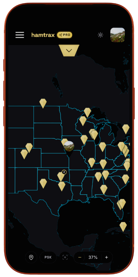 Global POTA hunting map with activity markers